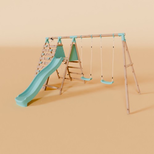 Double wooden swing set - wooden, with