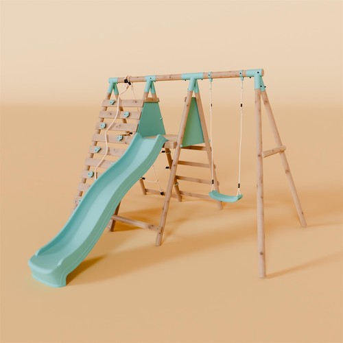 Single wooden swing set - single, with