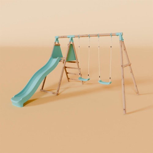 Double wooden swing set with - set,